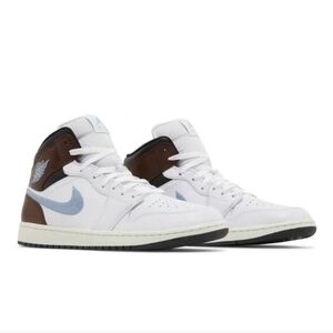 Air Jordan 1 Mid SE Sneakers White/Black/Sail/Blue Grey